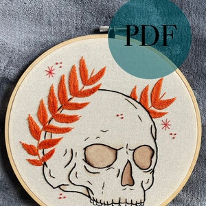 Embroidery Pattern Laurel Skull Crown, Hand Embroidery Pattern, Digital Pattern, Gothic Embroidery Pattern, Skull Embroidery Hand Embroidery