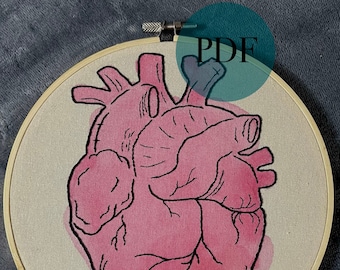 Anatomical Heart Embroidery Pattern | Digital Embroidery Pattern | Modern Hand Embroidery Pattern | Medical Embroidery Art | DIY Embroidery