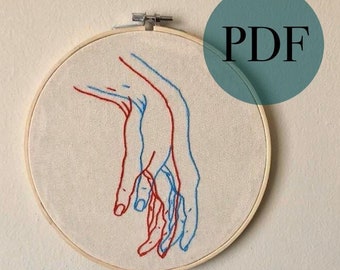 PDF Embroidery Pattern - Two Touch Hands Illusion Modern Hand Embroidery Pattern | Digital Download | PDF Pattern
