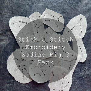 Zodiac Big Three Stick and Stitch Embroidery Pattern, Zodiac Big Three Constellations, DIY Embroidery Pattern, Zodiac Constellations