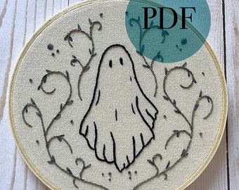 Happy Ghost Gothic Embroidery PDF Pattern | Modern Hand Embroidery Pattern | PDF Pattern | Digital Download Pattern | Gothic Embroidery