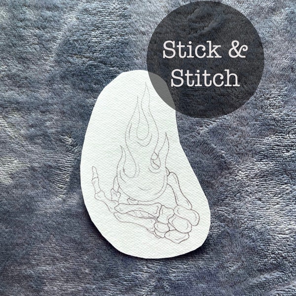 Stick and Stitch Embroidery Pattern, Skull Hand Embroidery, DIY Embroidery Pattern, Peel and Stitch Embroidery, Clothing Accessories, Gothic