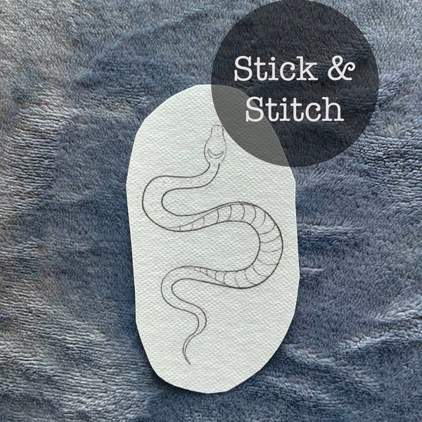 Stick and Stitch Snake Embroidery Pattern, Stick and Stitch Pattern, DIY Embroidery, Snake Embroidery, Peel and Stick Embroidery