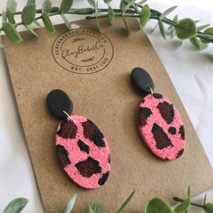 Pink Cheetah Print Earrings, Leopard Print Earrings, Stud Cheetah Earrings, Animal Print Earrings, Polymer Clay Earrings, Handmade Earrings