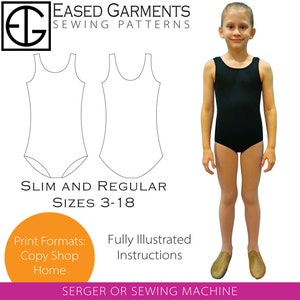 Slim & Regular Sizes 3-18 Tank Top Leotard/Swimsuit PDF Sewing Pattern - Fully Lined - Dance Leotard - Gymnastics Leotard - Swim Suit