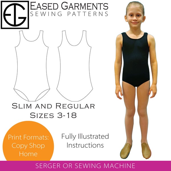 Slim & Regular Tailles 3-18 Débardeur Justaucorps/Maillot de bain PDF Patron de couture - Entièrement doublé - Justaucorps de danse - Justaucorps de gymnastique - Maillot de bain