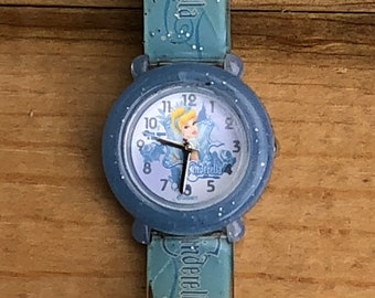 Vintage Disney Cinderella Watch - Disney Parks Watch - Beautiful Blue Face Outline, and Painted Plastic Watch Band