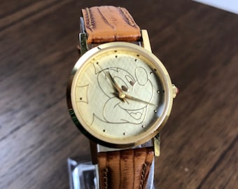 Vintage Mickey Mouse Club Watch – Gold Tone, Brown Leather Straps