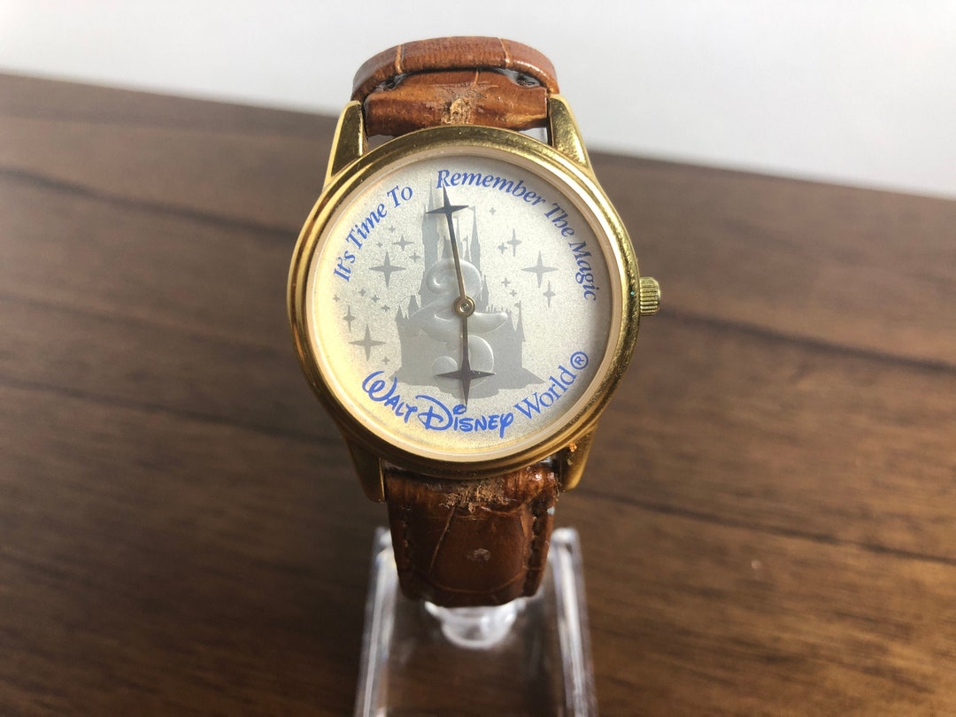 Vintage Disney 25th Anniversary Watch Eastman Kodak 1997 Gold Tone With  Brown Leather Band Disney Watch