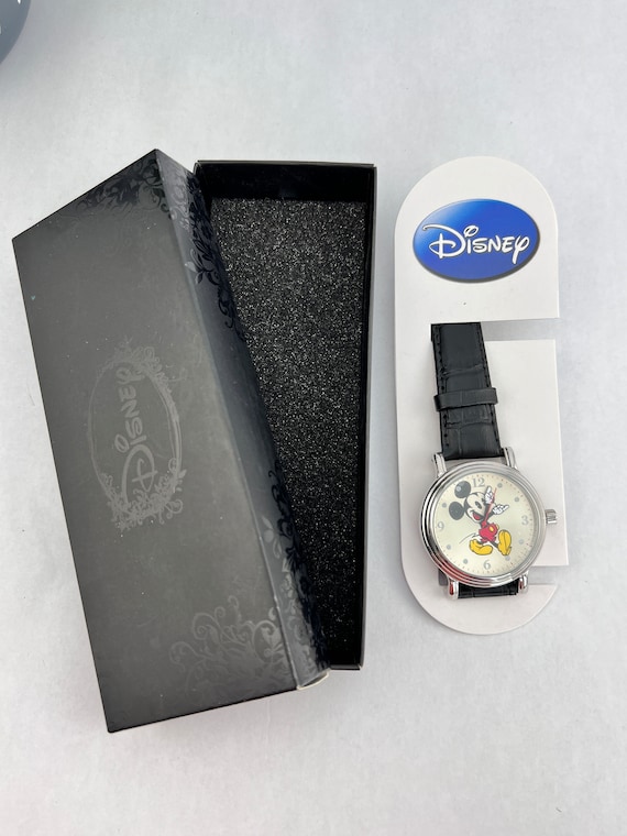 Disney Mickey Mouse Rotating Hands Watch - Black Leather 