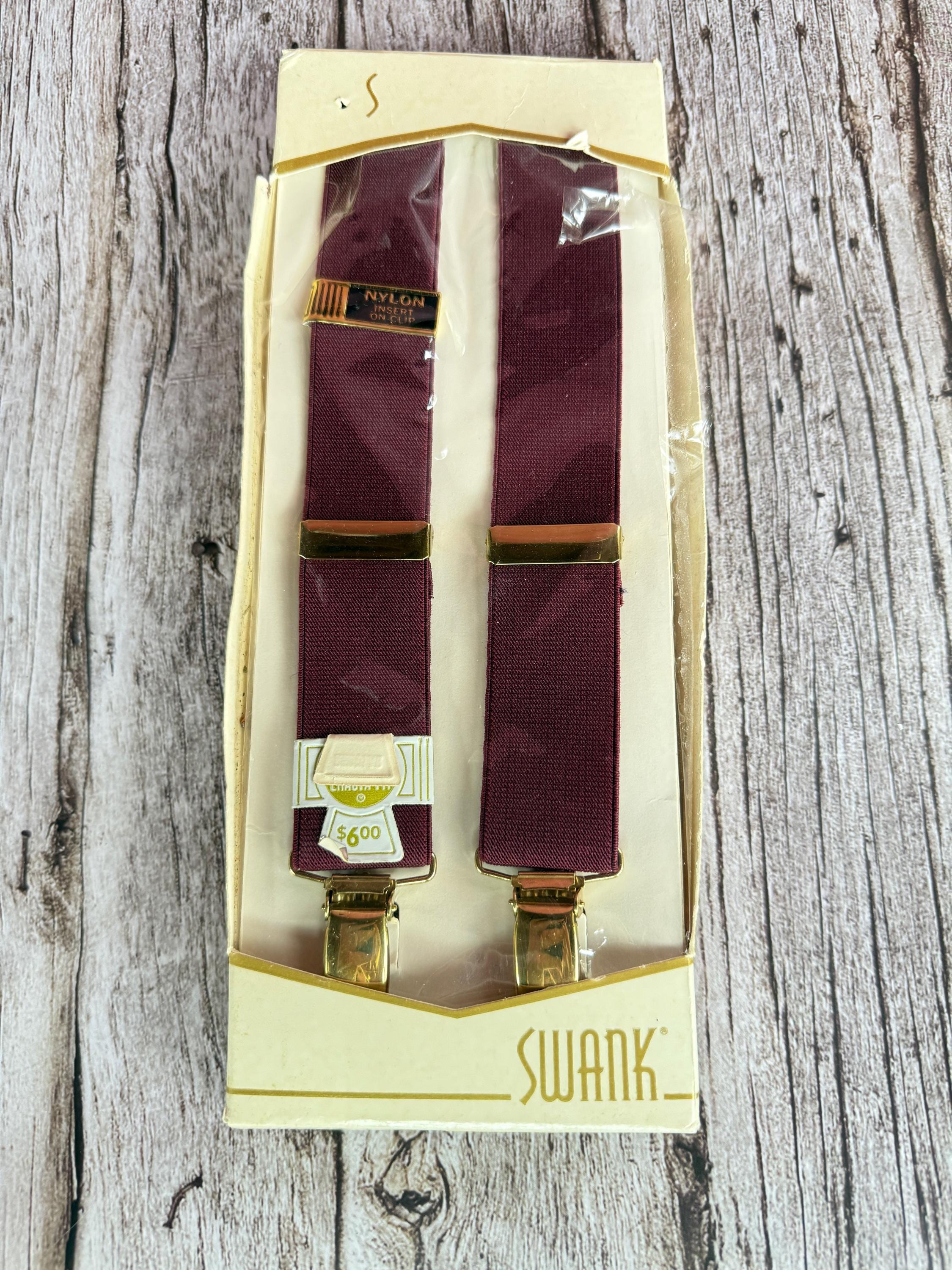 Vintage Swank Suspenders, Maroon & Gold, New in Box