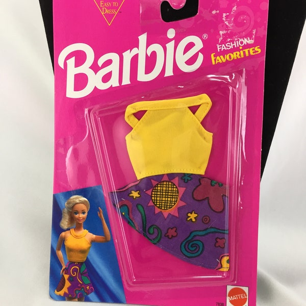 Vintage Barbie Fashion Favorites Outfit,Clothes - Yellow Top, and Purple Skirt - NIB - 1993 - 00783 From Mattel