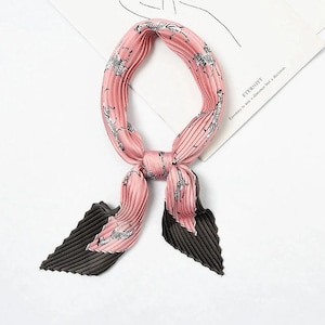 The Mombasa Bandana | Light Pink Scarf | Hair Scarf | Silky Neckerchief | Gifts for Women | Twill | Pleated Soft Material | Plisse Scarf