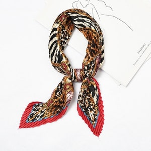 The Mumbai Bandana | Tiger Print | Silky Neckerchief | Gifts for Women | Twill | Pleated Soft Material | Plisse Scarf | Face Mask | Twill |