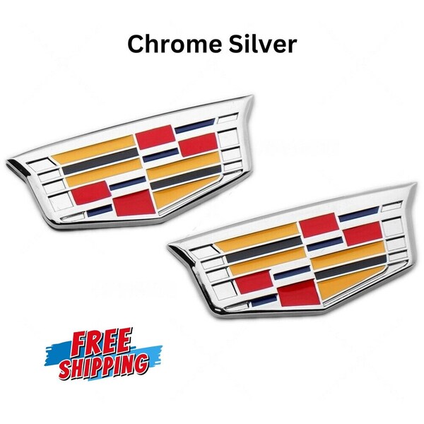 2Pcs Set Of Chrome Silver New Metallic Cadillacs Fender Marker Side Body Logo Badge Emblem Car Decoration Adhesive Decal Sport V