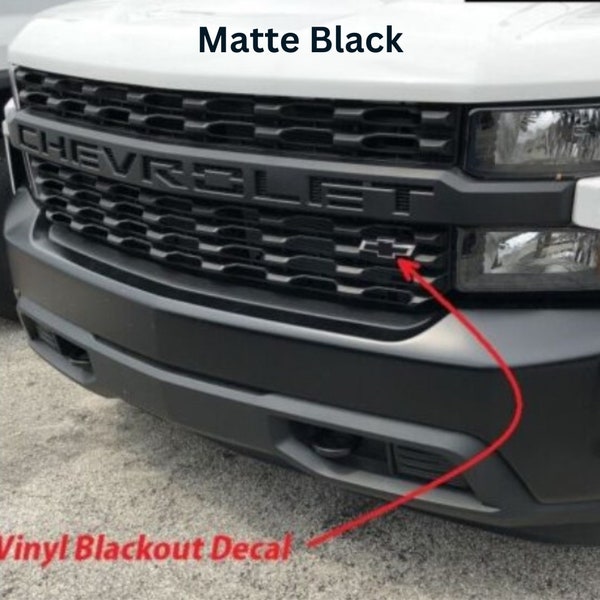 Matte Black Custom Design Precute Front Grille Bowtie Emblem Badge Blackout Vinyl Overlay Decal For 2019-23 Chevy Silverdo 1500 LT WT Models