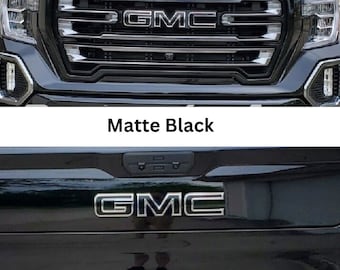 2x Matte Black Precut Front Rear Emblem Letter Blackout Vinyl Overlay Sticking Decal For 2019-23 GM C Sierra 1500 | Self-Adhesive | Sticker