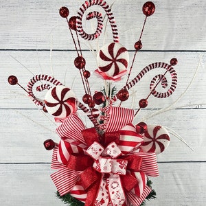 Peppermint Christmas tree topper, Candy cane tree topper, Red and white candy theme tree topper