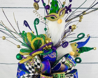 Mardi Gras Gnome Tree Topper: Handmade 30" Lantern Porch Decor