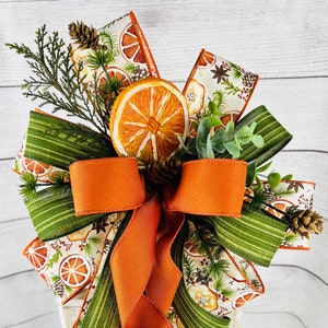 Nontraditional Christmas Outdoor lantern swag, Dried Oranges and greens bow for lantern swag or mailbox, Christmas bow for porch post