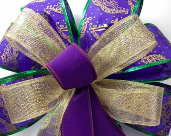 Mardi Gras Bow: Purple, Gold, & Green Lantern Swag