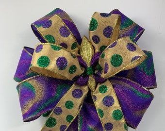 Mardi Gras Bow: Glitter Fleur De Lis, Purple, Green & Gold