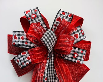 Valentines Day Bow: Red Glitter, Black Gingham, Lantern Swag