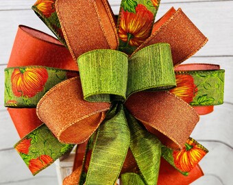 Fall Pumpkin Bow: Wired Ribbon Decor for Lantern or Mailbox