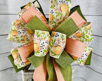 Peony Spring Bow: Coral, Green & Pastel Easter Decor
