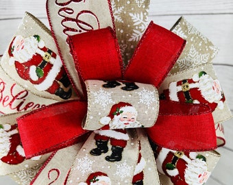 Vintage Santa Christmas Bow: Mailbox, Lantern, or Tree Topper