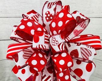 Valentine's Day Bow: Red and White Wired Ribbon, Outdoor Decor
