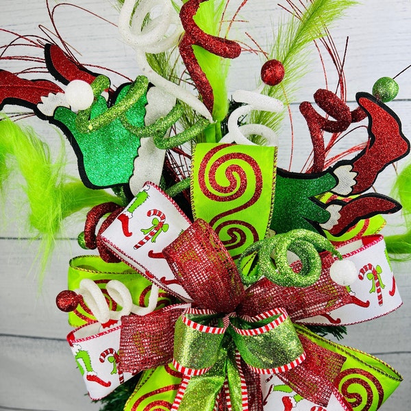 Green Monster Christmas tree topper, Lime Green and Red Christmas tree topper, Deluxe Whimsical Tree Topper,