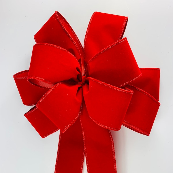 Outdoor Red velvet Christmas bow for front porch post or mailbox, red velvet bow for wreath attachment or lantern swag,