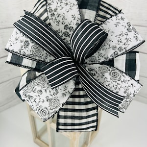 Outdoor farmhouse black and white bow for lantern, Black and white bow for Easter basket, Bow for porch flowerpot or gavanized container