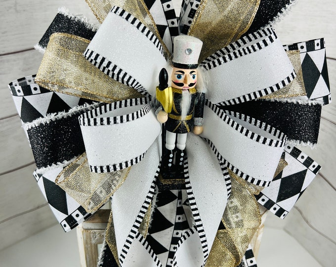 Black and White Outdoor Nutcracker Bow for Lantern Swag, Black and