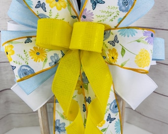Spring Easter Bow: Blue & Yellow Floral Lantern Swag