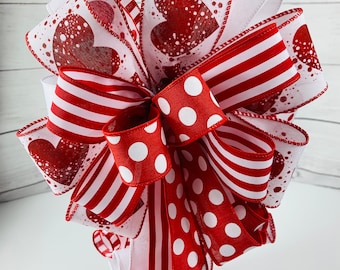Red and White Valentine's Bow: Wired Ribbon for Lantern Swag