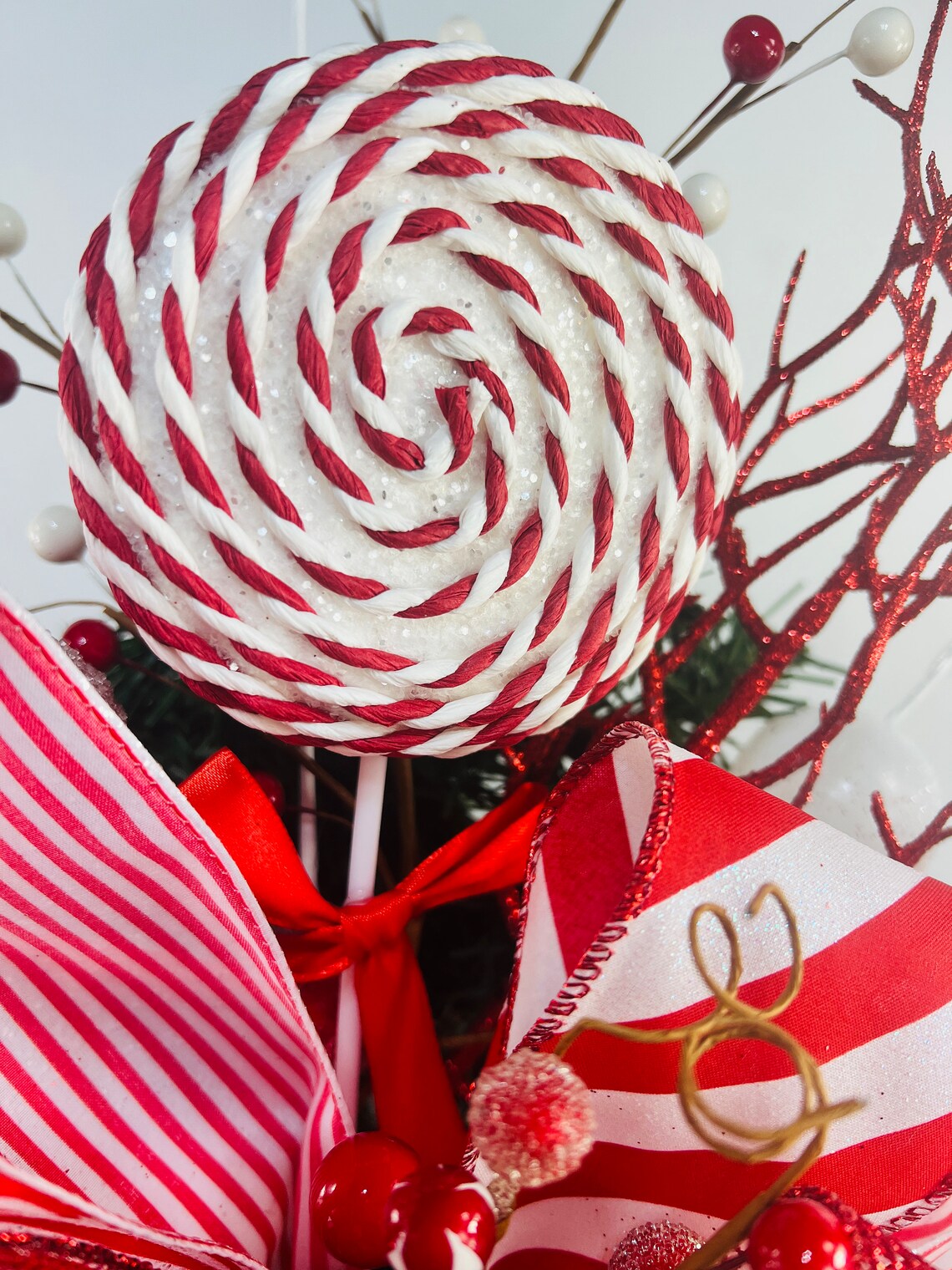 Peppermint Christmas Tree Topper Lollipop Tree Topper Red Etsy