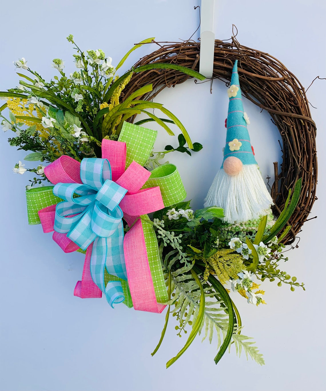 Easter gnome wreath for front door spring gnome twig wreath  etsy