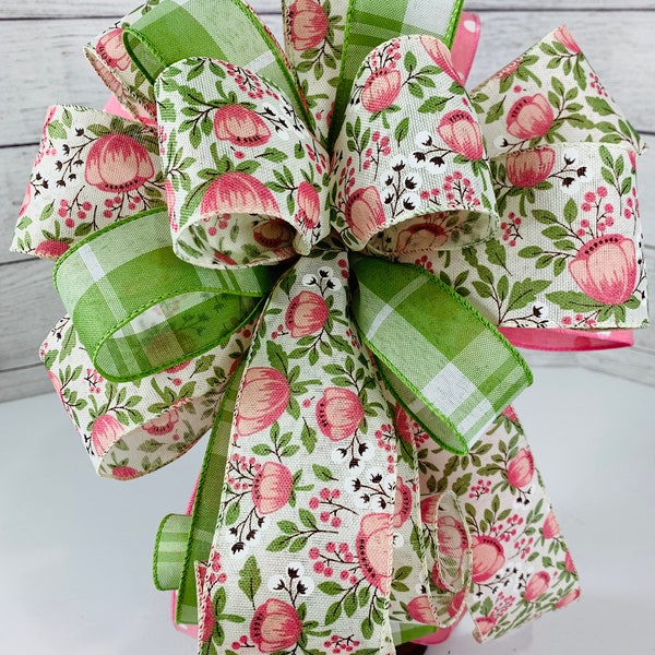 Outdoor Peony Spring Bow, Pastel Spring Lantern Swag, Spring Bow for Porch Post, Easter Basket bow, Pastel wreath bow