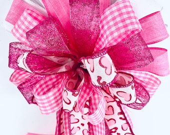 Pink and Fushia Valentine's Day bow for mailbox, Valentine's Farmhouse bow for lantern swag, Pink Valentine's Bow for porch post, Wreath Bow