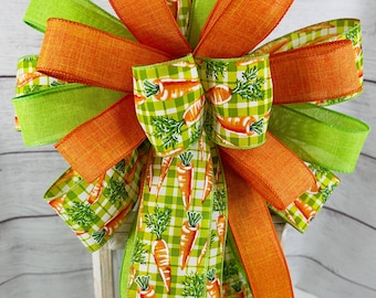 Carrot Plaid Easter Bow: Spring Lantern Swag, Porch Decor