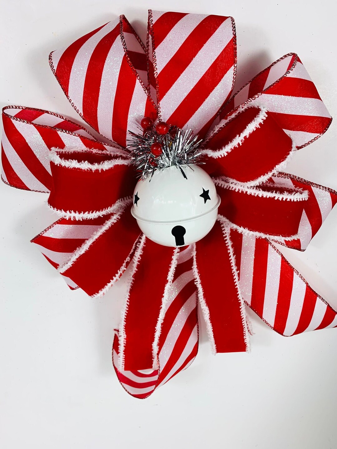 Outdoor Christmas Lantern Swag Bow, Red and White Jingle Bell Christmas