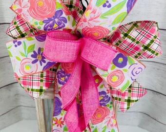 Floral Spring Bow: Pink & Green Lantern Swag