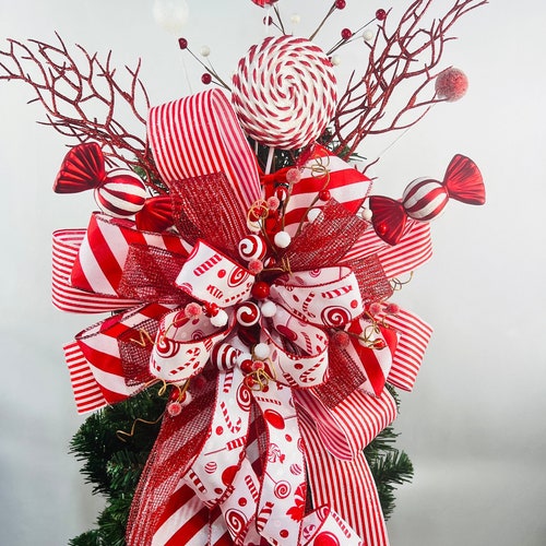 Décoration pour arbre de Noël à la menthe poivrée, décoration pour arbre à sucettes, décoration pour arbre de Noël sur le thème des bonbons rouges et blancs