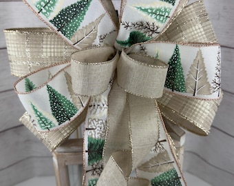 Natural linen Christmas Tree Bow: Outdoor Lantern Swag