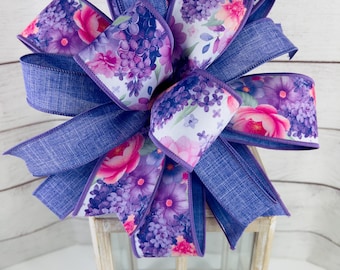Luxury Hydrangea Bow: lavender linen and double face hydrangea ribbon, Lantern Swag Decor