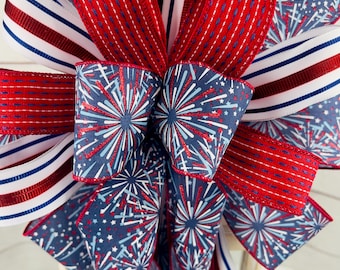 Patriotic Fourth of July Bow: Red, White, and Blue Fireworks Swag