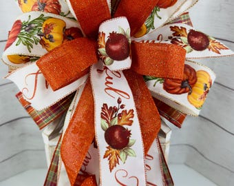 Fall Thankful pumpkin bow for lantern swag,  Mailbox Decor, outdoor Thanksgiving decoration