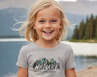 Nature Makes you Nicer Tee for Hiking Kids | Nature kid shirt | Mountain shirt for girl | Hiking tee for boy | Outdoor Apparel for kids